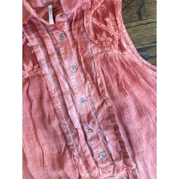 Free People Gauze Acid Wash Tie Dye Tunic Top Coral Blue Boho Size Small N0881 - Picture 4 of 10